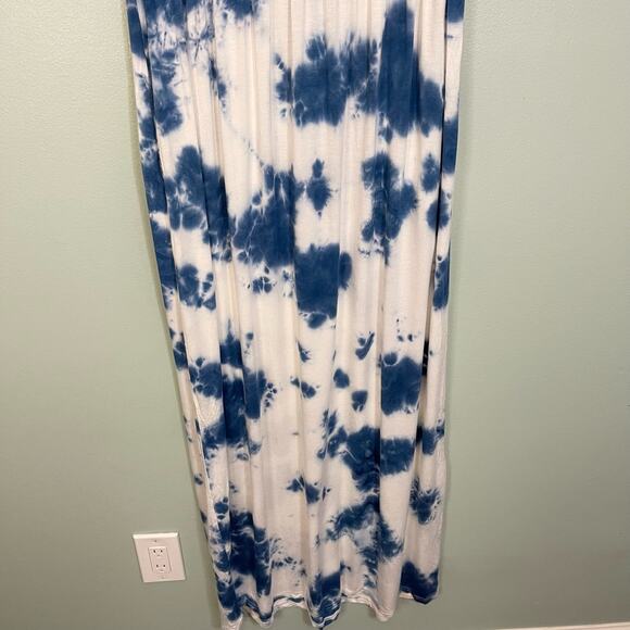 Viishow Women's Blue and White Tie Dye Stretchy Summer Maxi Dress Size Large - Picture 3 of 9